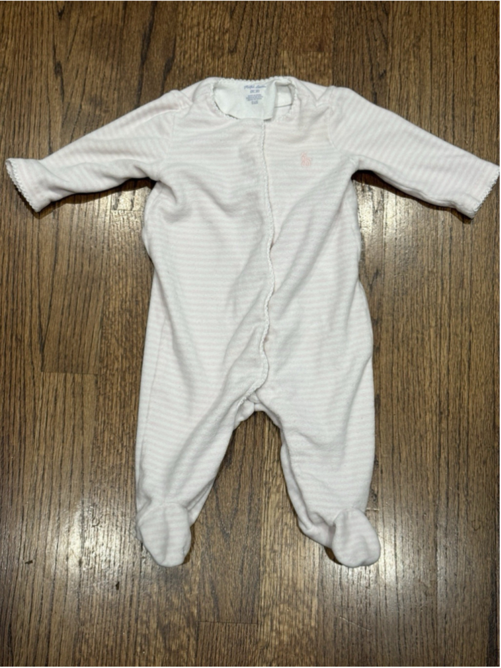 Ralph Lauren Baby Pink Velour Footed Sleeper 3M | Classic Preppy
